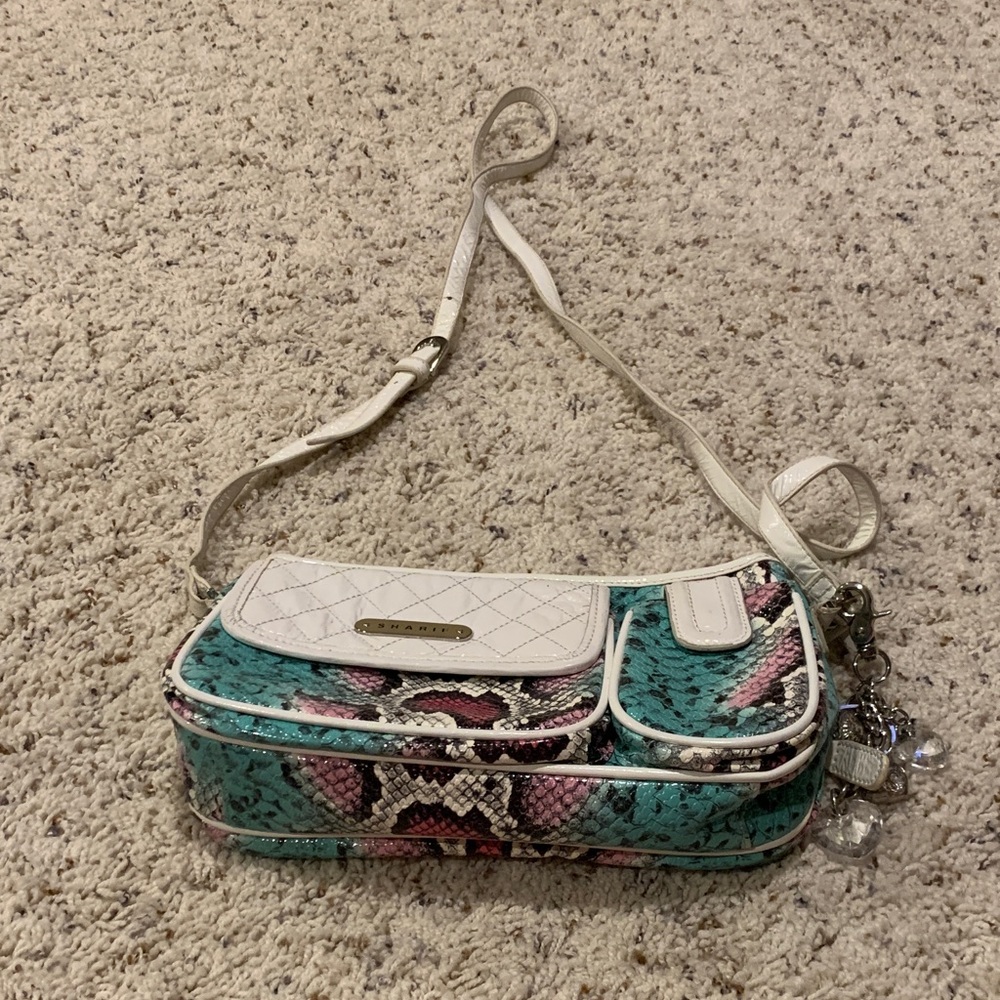 Vintage Sharif White, Teal & Pink Snake-Print Crossbody Bag
